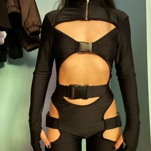 black rave style, buckle cut out play suit. xs/s/m